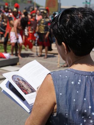 The Good Samaritan Catholic Church performed its live stations of the Cross on Good Friday, April 18. It took place in front of the Gilmer County Courthouse in downtown Ellijay from 2 to 3 p.m. (Lauren Sabia/Reporter)