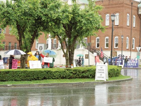 Opposing demonstrations over President Trump’s first 100 days in office took place in downtown Ellijay Saturday, May 3.