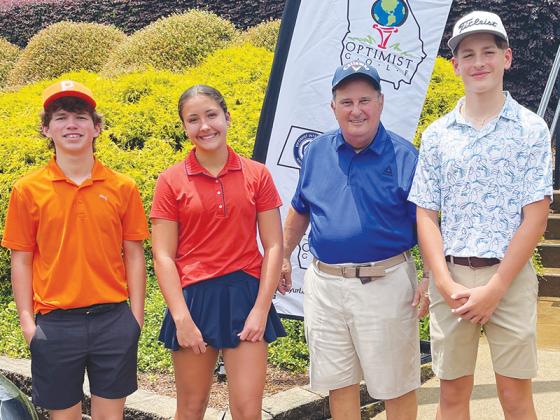 Joining Vito Molfetto (second from right) are local golfers Reece Hyatt, Halle West and Silas West, who recently teed off at the Optimist International Junior Golf Qualifier, held at Cartersville Country Club on behalf of the Gilmer County Optimist Club. 