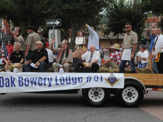 Freemasons of the Oak Bowery Lodge participate in the July Fourth parade.