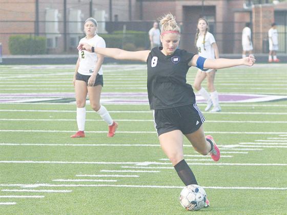 Gilmer captain Sophia Lykins lines up a shot during her senior season. She assisted 24 goals and scored six more to earn first-team all-region honors while helping the Lady Cats reach the Elite Eight of the Class 3A state playoffs.
