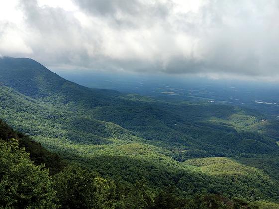 The West Overlook at Fort Mountain State Park offers long-range views of both high ridges and the valley around Chatsworth. 