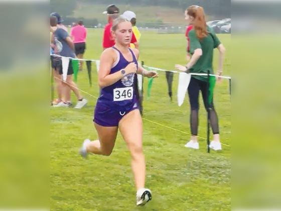 Gilmer freshman Ella Schwartz makes her way to the finish line last Saturday at the Pickens Preview. (Contributed photo)