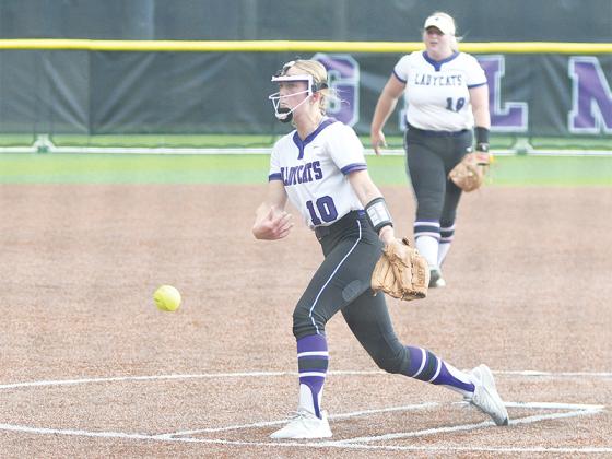 Gilmer High senior Lily Fortune was the winning pitcher in the Lady Cats’ 5-4 and 4-2 victories over Adairsville last Monday.