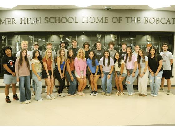 The Gilmer County High School homecoming court, from left, back, Silas Thang, Bubba Callihan, Heath Hice, Keegan Bryant, Christopher Gaddis, Chase Little, Bo Cronic, Hunter Britain, Dylan Pospisil, Rob Mosley, Alex Miltiades, Harper Davenport and Cash Williams; and, front, Alexandra Shull, Tara Becerra, Lilian Reece, Charley Heaslip, Jada Howard, Gracie Pritchett, Natalia Barrios Aguillon, Gracie Gaitanoglou, Natalie Hernandez, Lyla Ard, Lily Wingate and Marci Barrera. Bree Burnett not pictured.