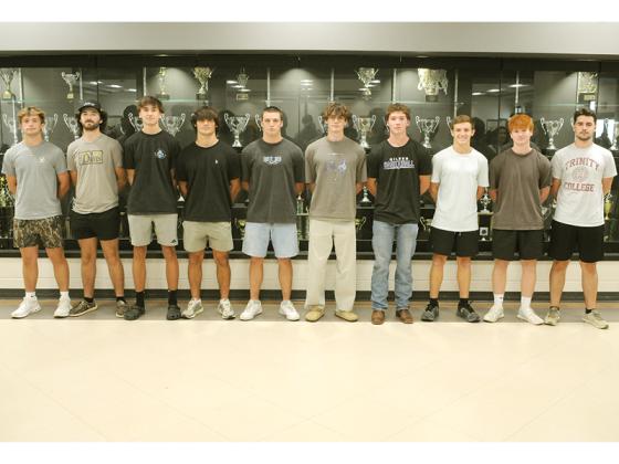 The Gilmer County High School homecoming court senior boys pose together. Shown are Keegan Bryant, Christopher Gaddis, Chase Little, Bo Cronic, Hunter Britain, Dylan Pospisil, Rob Mosley, Alex Miltiades, Harper Davenport and Cash Williams.
