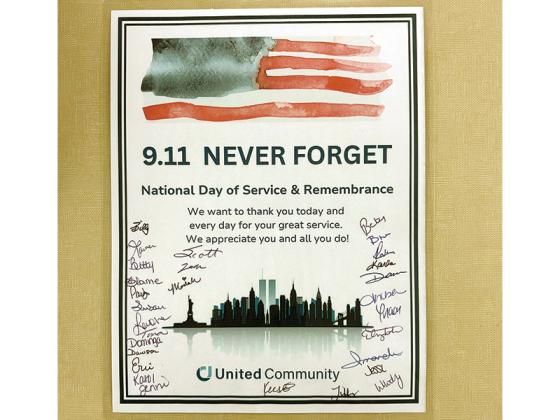 Gilmer County first responders received this signed card for the National Day of Service and Remembrance, Sept. 11.