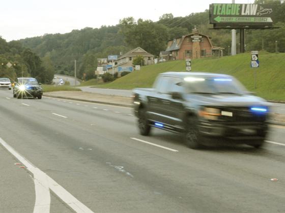 ​​​​​​​Captain Brantley Worley, a McCaysville police officer shot in the line of duty, rides home in a Ford 5-150 Sept. 16. 
