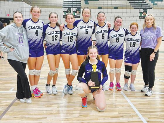 Joining coaches Aylah Wright and Hannah Stewart are Madi Farist (kneeling) and standing from left are Braylee Taylor, Mallory Jones, Rhyanna Harmening, Molly Hicks, Samantha Baugh, Ashlyn Harris and Bella Allen.  