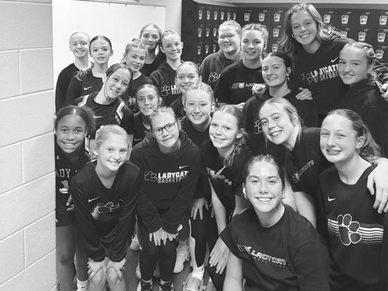 Above are Clear Creek Middle School Lady Cat seventh- and eighth-grade basketball players. CCMS plays on Mondays and Thursdays with the Bobcats and Lady Cats alternate home and away.