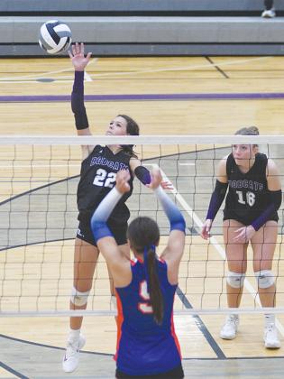 Gilmer’s Abbie Elliott goes up for a kill last Tuesday versus Northwest Whitfield. She is the Lady Cats’ lone senior this season.
