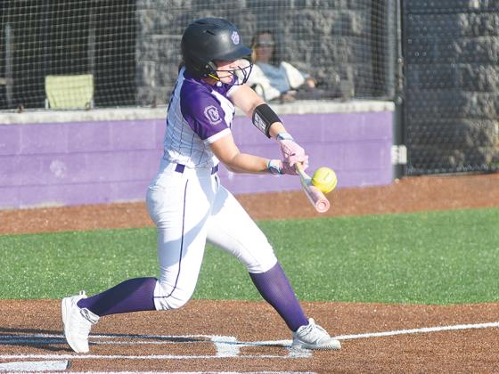 Gilmer’s Mia Henson makes solid contact and recorded three hits and drove in a pair of runs in the Lady Cats’ games last week versus Ridgeland.