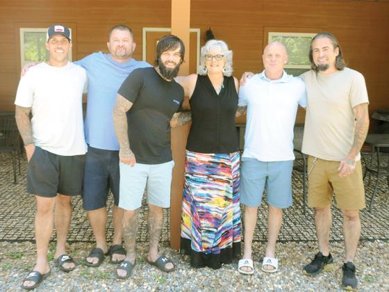 Current Isaiah House residents are working to recover from addiction as a community. Shown from left are, Adam, Chris, Dustin, Isaiah House Executive Director Sally Jeffery, Jeff and Jesse. The men in the program chose not to share their last names.