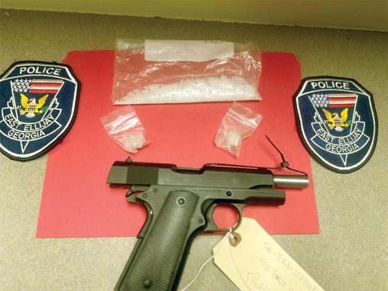 This gun and baggie of methamphetamine were seized by the East Ellijay Police Department. (Submitted photo from Larry Callahan)