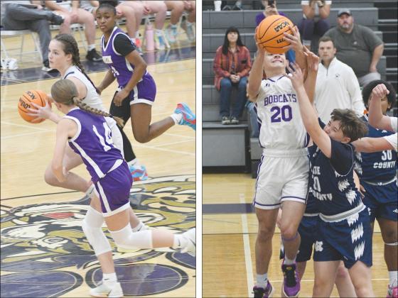 Khloe Thompson pushes the ball up the floor, Michael Sapp grabs a rebound.
