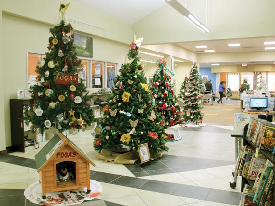 Beautifully decorated trees turn the Gilmer County Library into a winter wonderland. 