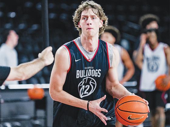University of Georgia freshman Jackson McVey drives to the basket during a practice drill. The Bulldogs started their season last week and are 3-0. (Photo courtesy of UGA Athletics)