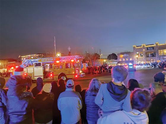 The City of Ellijay Fire Department ladder truck leads the parade.