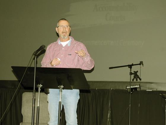 Jasper City Council member Tony Davis speaks about his experience recovering from addiction at the Friday, Jan. 16 Drug Court graduation.