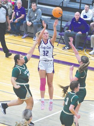 Gilmer Lady Cat Paula Robertson (32) scored 19 points to go with 13 rebounds versus Northwest Whitfield last Tuesday. 