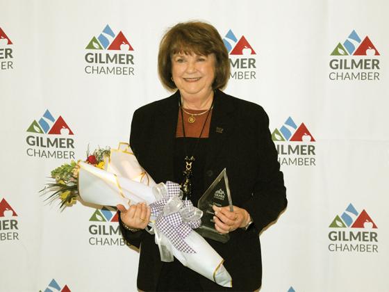 Dianne Scoggins celebrates receiving the Gilmer Citizen of the Year Award.