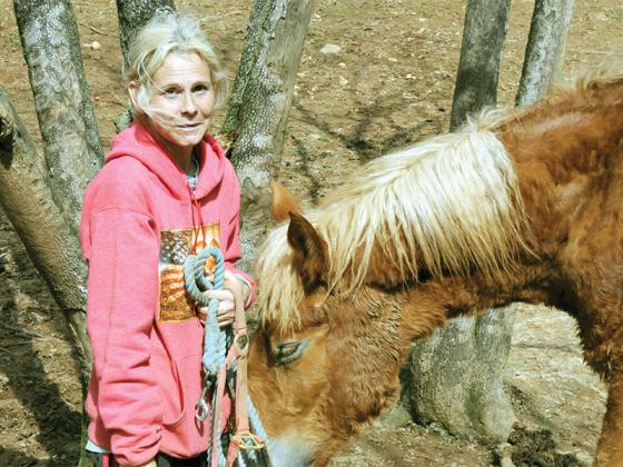 Renae Blair shares a tender moment with Phoenix, an 11-month-old Belgian colt with a deadly medical condition.
