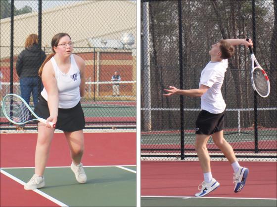 From left, Gilmer High tennis players Autumn Spangler and Alex Miltiades.