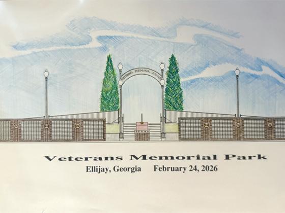 The future look of the Gilmer Veterans Memorial Wall rendered by architect Elena Maria Zas. The project is hoped to be completed by Memorial Day.