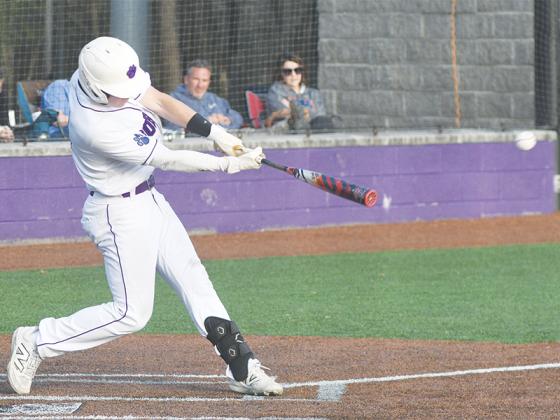 Gilmer’s Mel Mosley makes good contact and recorded four hits and drove in two runs last Friday versus Calhoun.
