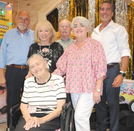 Nettie Craddock celebrates her 95th birthday surrounded by family. Shown from left are, first row, Nettie Craddock; and, second row, Laura McMahan and Cynthia Bailey; and, third row, John Craddock, Greg McMahan and Shane Reis.