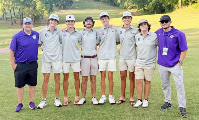 Joining GHS athletic director Matt Johnson from left are Nick Wright, Silas West, Chris Gaddis, Noah Wright, A.J. Callihan, Sawyer Gaddis and coach Caleb Waddell.