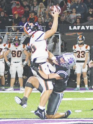 Bobcat Robert Pim sacks LaFayette's quarterback during his senior season.