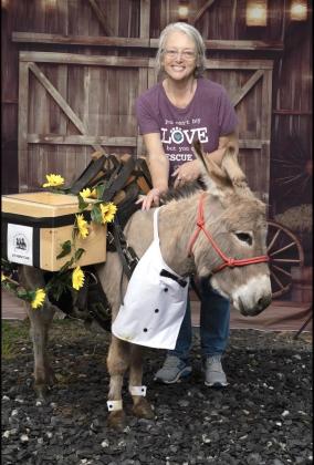 Karen Tolson takes a tender moment with Jasper the donkey at the Blair Haven Farm Equine Rescue and Sanctuary’s Equine and Wine event.