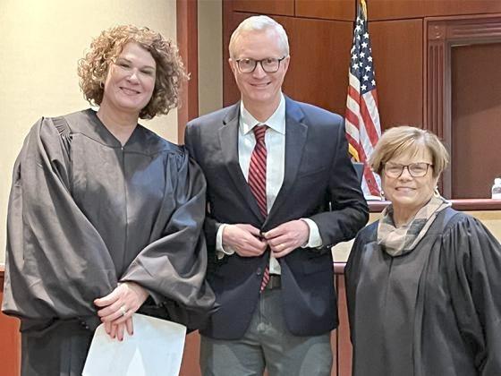 Frank Wood was sworn in as district attorney for the Appalachian Judicial Circuit in March 2024. From left are Superior Court Judge Alison Sosebee, who served as DA from 2012-2024, and Senior Judge Brenda Weaver. (Contributed photo)