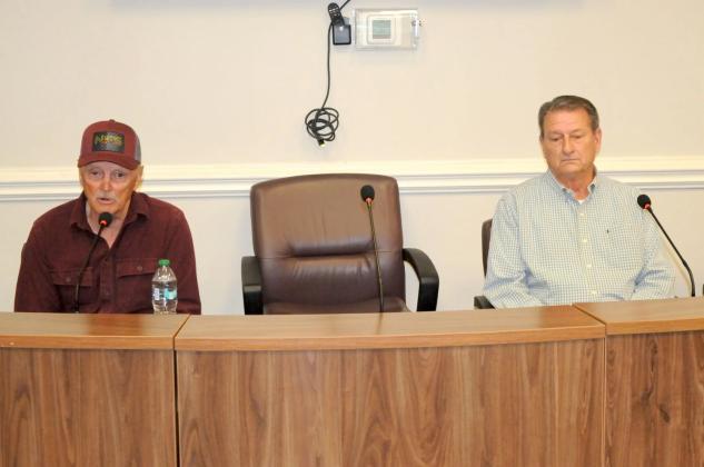 Danny Hall, left, and Colonel Gary Engel, right, debate for Gilmer County’s Post Commissioner Two post.