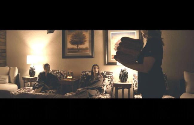 “The Breed” films a suspenseful scene in Blue Ridge. Shown from left are Eleonor Lauren, Lexi Drew and a staff member from Serenity in the Mountains Spa.