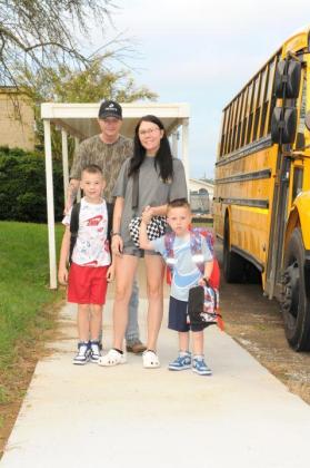 A family arrives at Ellijay Elementary School for the first day of school on Monday, Aug. 8. Shown from left are Brantley Freeman, Brandon Johnson Briannah Johnson and Lloyd Stover.