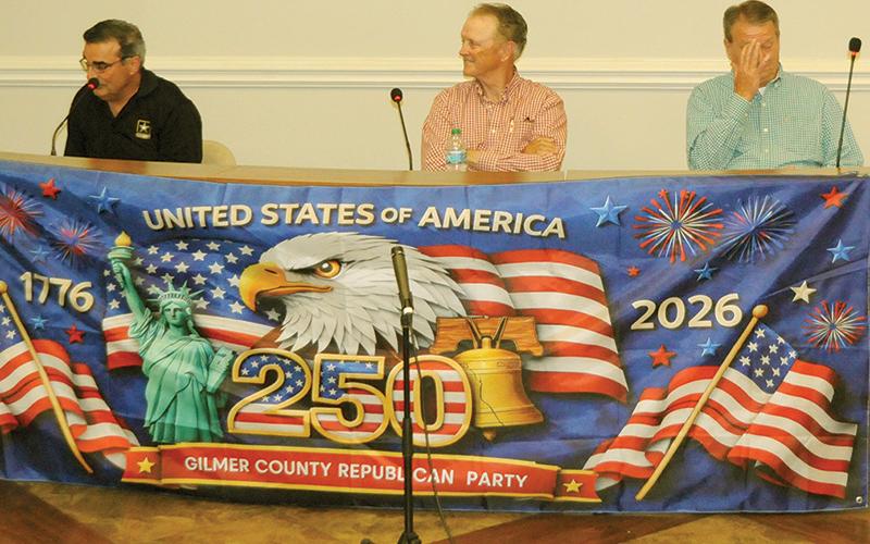 Candidates debate in the Post Two Commissioner primary race. Shown from left are Tony Arbucci, Danny Hall and Col. Gary Engel.