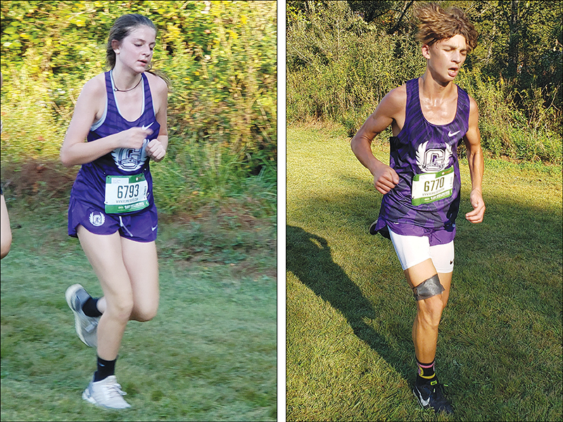 Gilmer High School cross-country runners Madison Stanley (left) and Dylan Byrd (right) were top-five finishers for the Lady Cats and Bobcats at last Thursday’s Mountain Invitational.