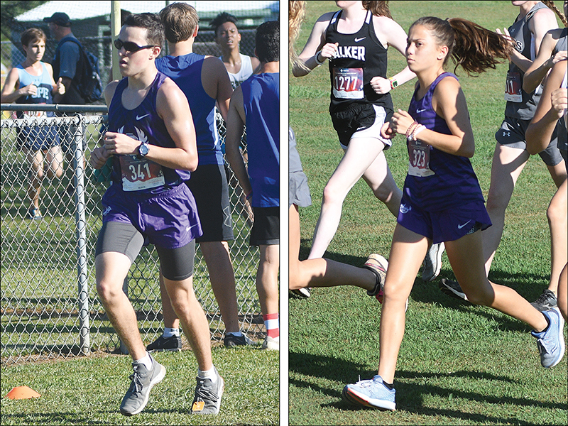 From left, are Bobcat Austin Long and Lady Cat Helana Garland. They were Gilmer’s top cross-country runners at the Class 4A state meet last Friday.