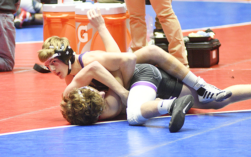 Gilmer wrestler Carson Bentley during the state finals against Woodward Academy.