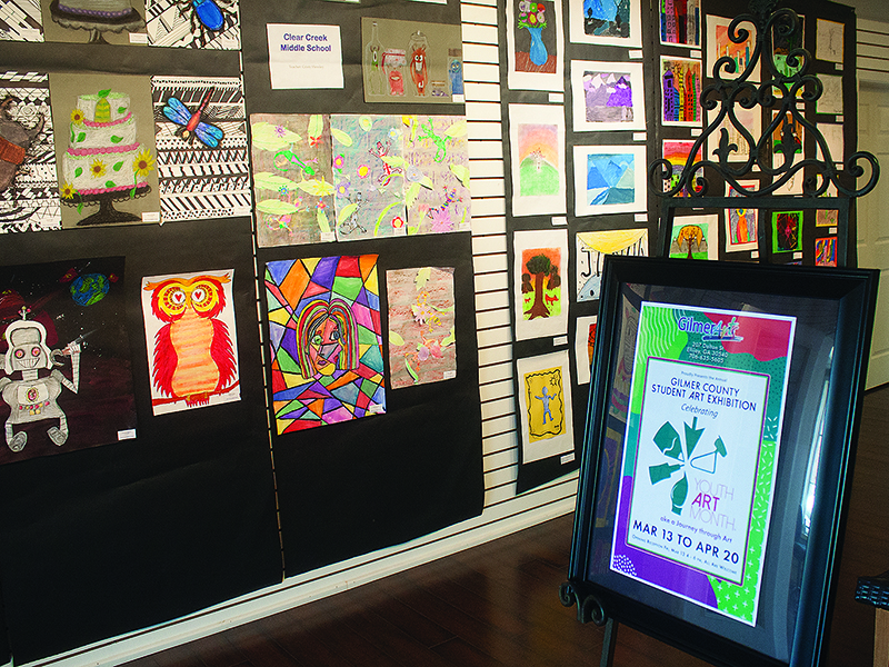 A Youth Art Month exhibit is among the displays at the Gilmer Arts Gallery that have been cut short or canceled due to the facility being closed till further notice. A visual tour of this exhibit has been uploaded to the local art council’s website. 