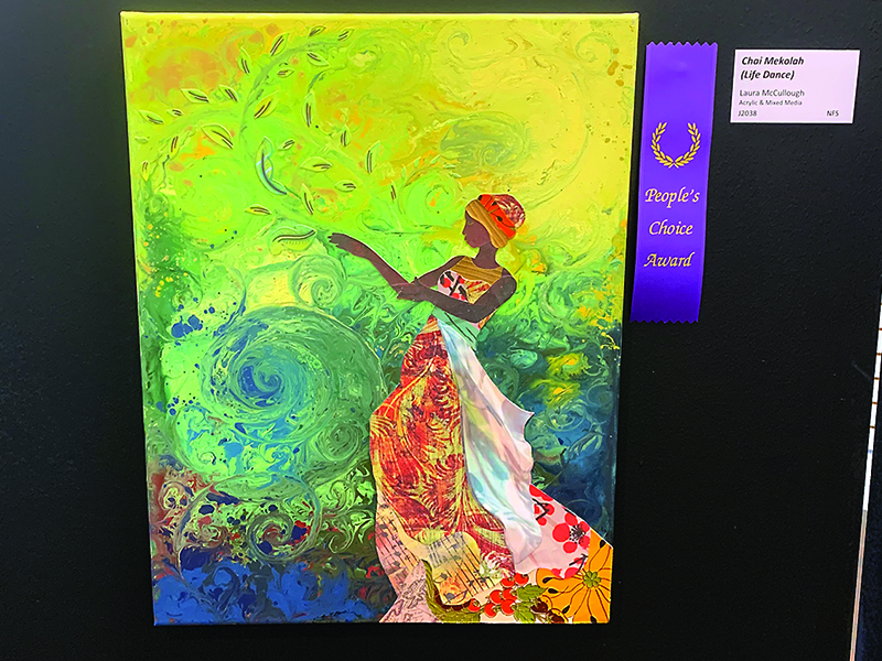 Laura McCullough’s painting, Chai Mekolah (Life Dance), was among the exhibit’s people’s choice winners.