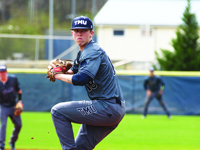 Gilmer High alum Brooks Rosser pitches for Truett McConnell University and earned a win against No. 1 Tennessee Wesleyan Feb. 29.
