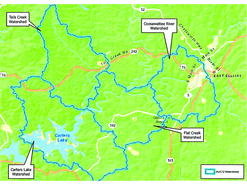 The project area for the Coosawattee River-Carters Lake Watershed Management Plan is highlighted in blue on the above map.
