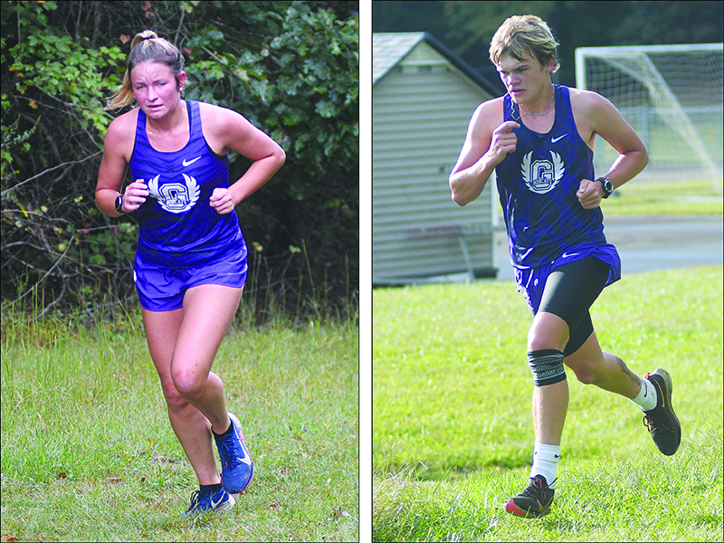 Gilmer’s Naomi Coombs (left) and fellow senior John Nix (right) run at last week’s North Georgia Championship. Coombs placed second in the girls 5K and Nix was ninth in the boys race.