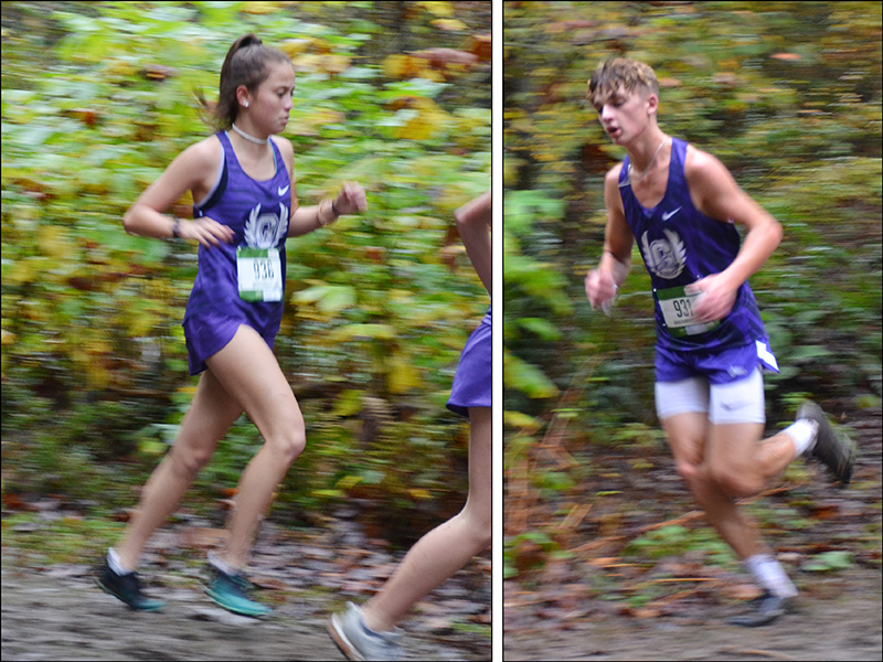 Lady Cat Helena Garland and Bobcat Dylan Byrd run at last week’s region meet held at Unicoi State Park. The Lady Cats finished sixth in the girls 5K while the Bobcats were fifth in the boys race.