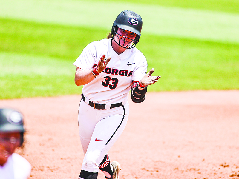 Georgia’s Sara Mosley rounds the bases after hitting a three-run homer during the NCAA regional final versus Duke. (Photo courtesy of Tony Walsh)