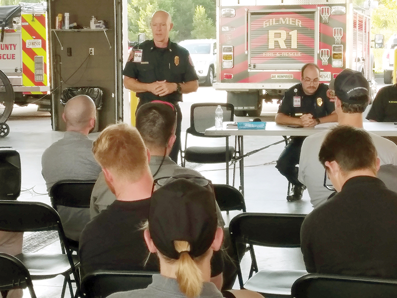 Fire Chief Daniel Kauffman discusses Gilmer Fire and Rescue’s new paid recruit training program during a public open house last week.