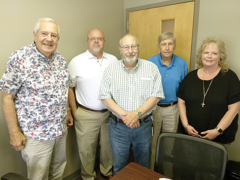 Gilmer County Board of Health members Curtis Kingsley, Dr. Brian Ridley, Charlie Paris, Lex Rainey and Tracy Wells are pictured at the board’s first in-person meeting in over two years, which was held last week at the Gilmer Health Department. 